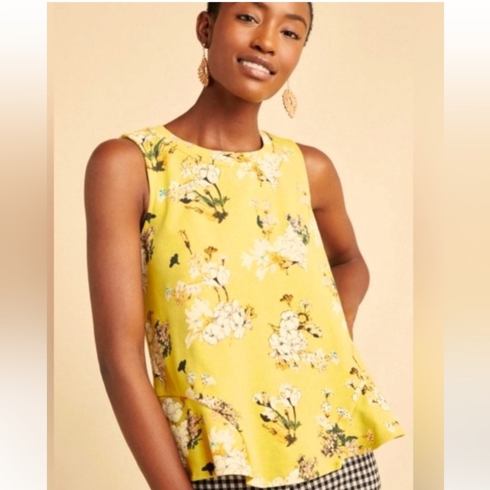 Anthropologie Eva Franco Arborist Floral Peplum Tank Top Yellow Women’s XS